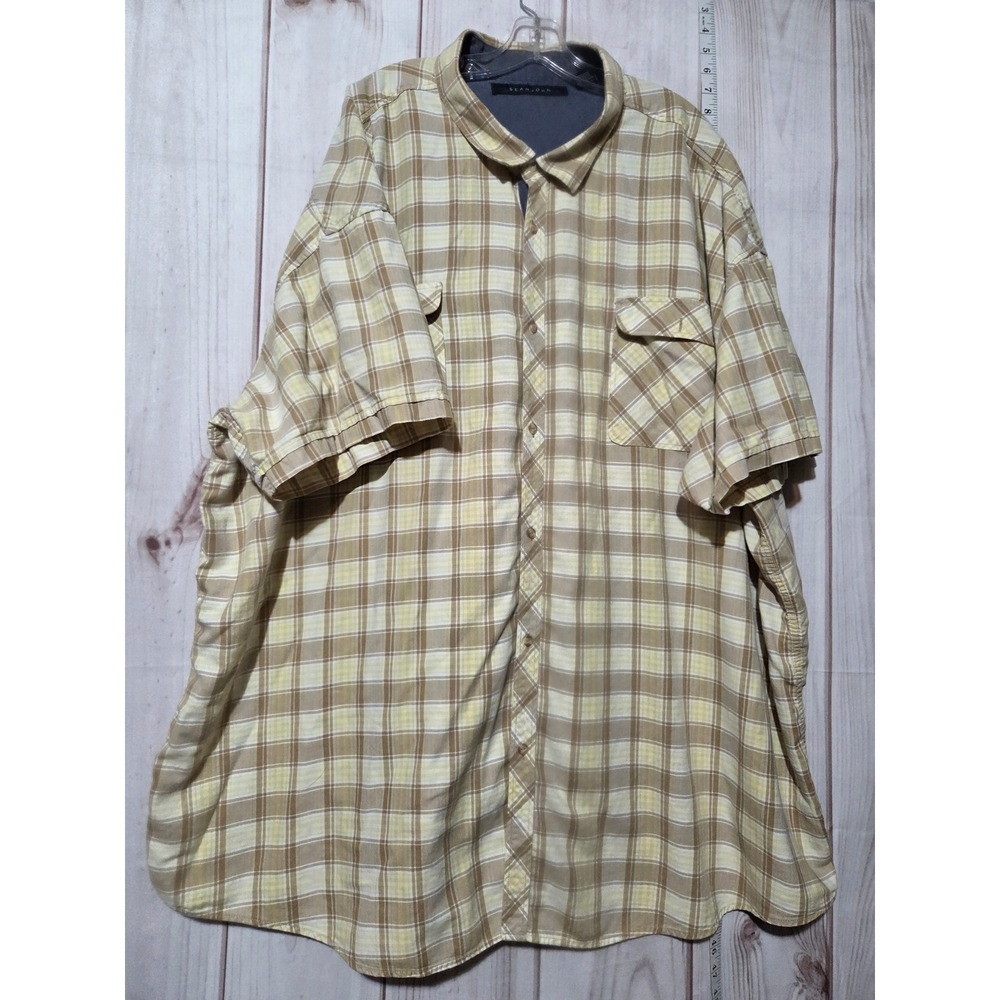 Sean John Men's 6x Short Sleeve Button Up Shirt Casual Hip Hop‎ Beige Yellow